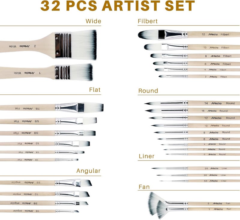 Artecho 32 PCS Paint Brushes for Acrylic Painting, Acrylic Paint Brushes for Oil, Watercolor, Acrylic, Gouache and Canvas Painting - Image 3